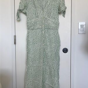 Rouje Mint Green Floral Button-Front Midi Dress